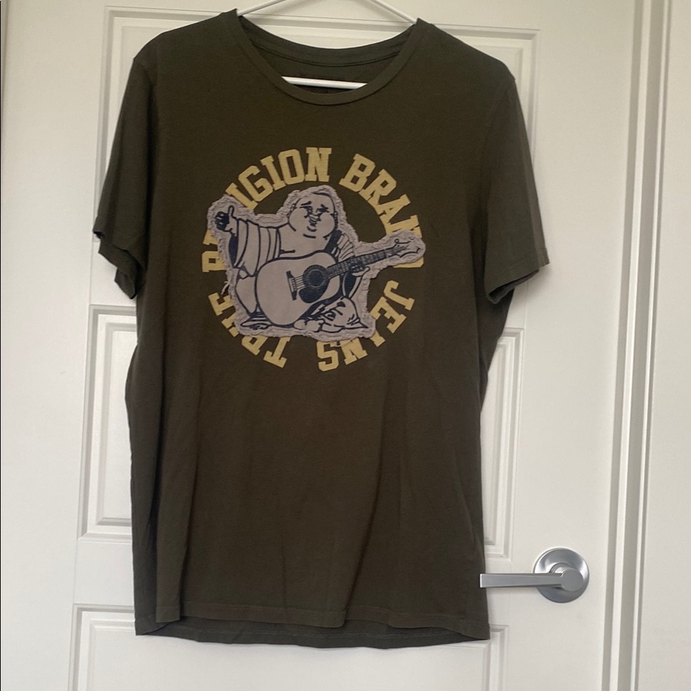 Olive and brown vintage true religion shirt with Buddha logo